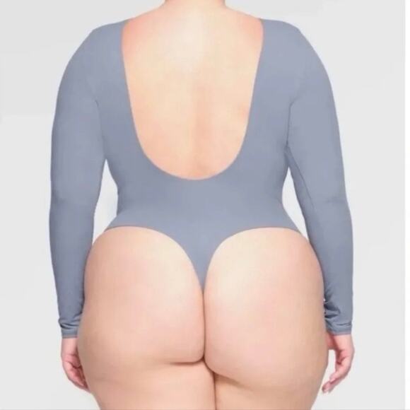 SKIMS Fits Everybody Long SleeveLow Back Bodysuit Womens 2X Gray Blue Stretch - Picture 2 of 16